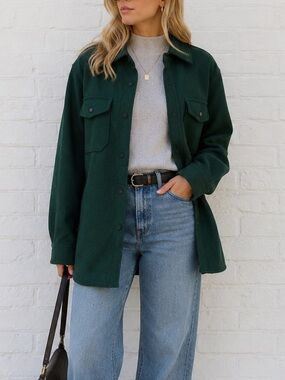 Brandy Melville Forest Green Quilted Shacket Jacket OS Oversized Button Front